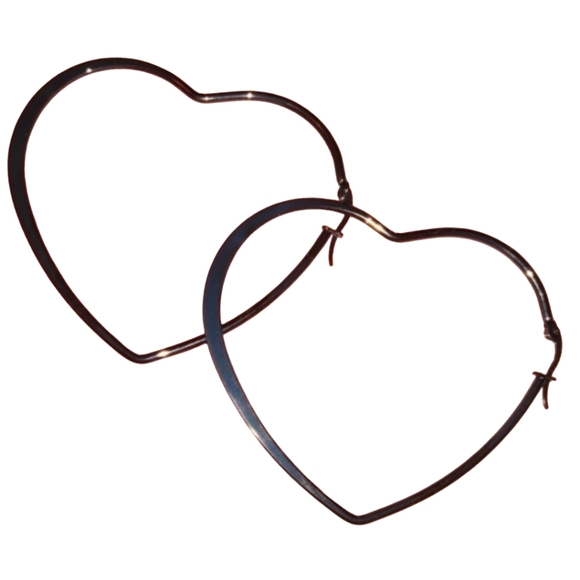 Minimalist Black Heart Shaped Hoops Large Hoop Earrings Big Goth Glam Hearts - Picture 1 of 7
